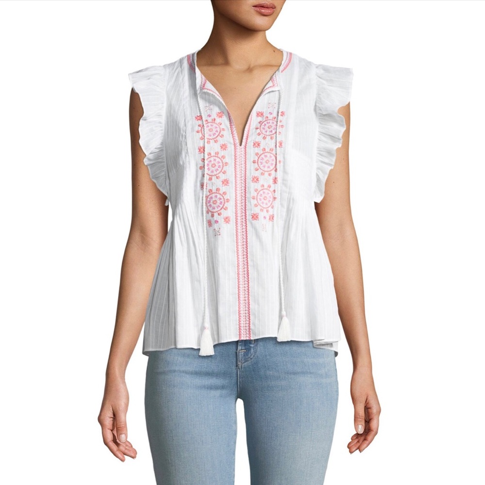 Kate Spade NY embroidered tassel top M